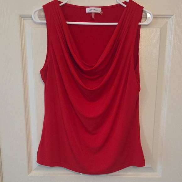 Calvin Klein Women's Vibrant Red Drape Tank Top Shirt Size Large - Picture 1 of 7